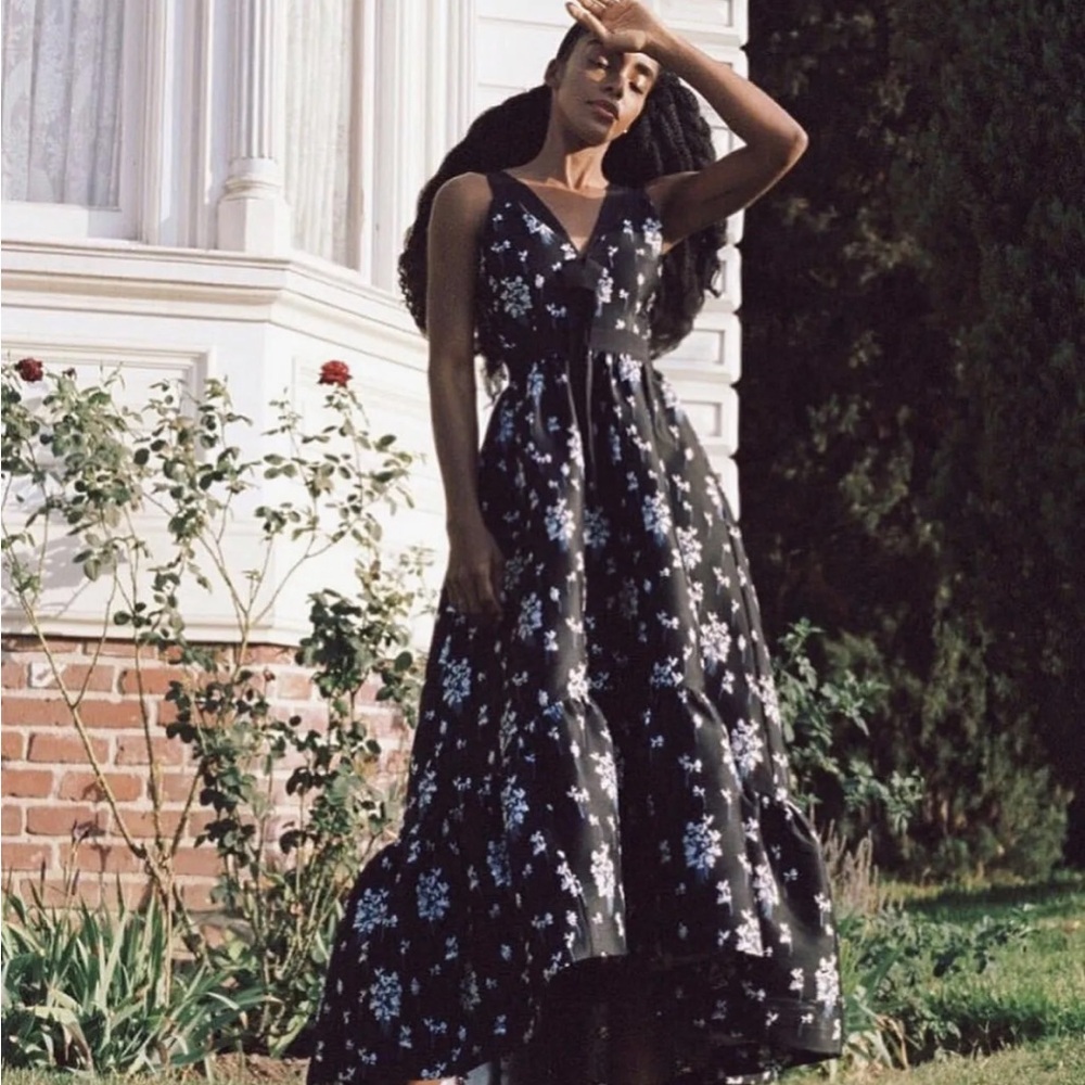 ERDEM Black Maxi Dress with White Floral Print